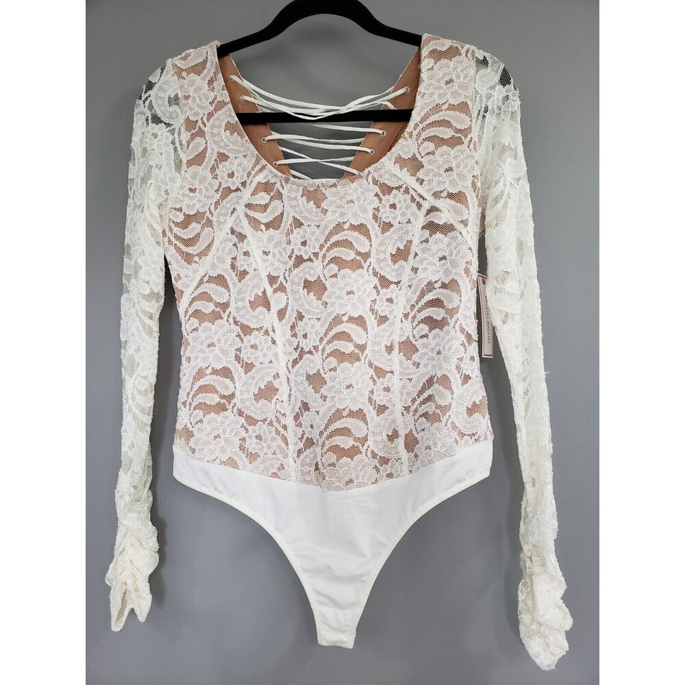 NEW SIZE MEDIUM Bisou Bisou‎ January Ivory bodysuit blouse festival concert y2k